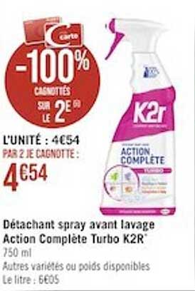 détachant spray avant lavage action complète turbo k2r