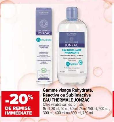gamme visage rehydrate, réactive ou sublimactive eau thermale jonzac