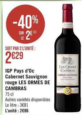 igp pays d'oc cabernet sauvignon rouges les ormes de cambras