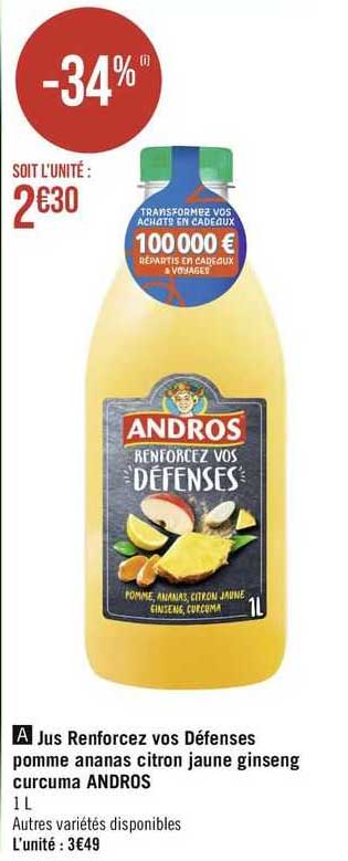 jus renforcez vos défenses pomme ananas citron jaune ginseng curcuma andros