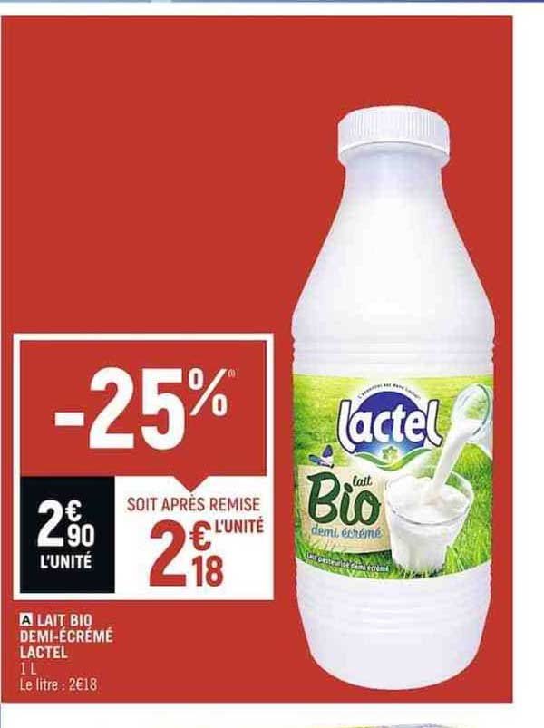 lait bio demi-écrémé lactel
