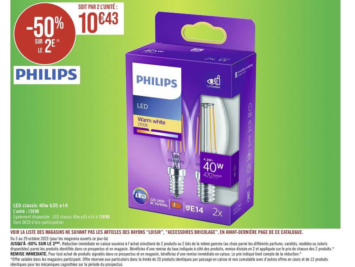 led classic 40w b35 e14 philips