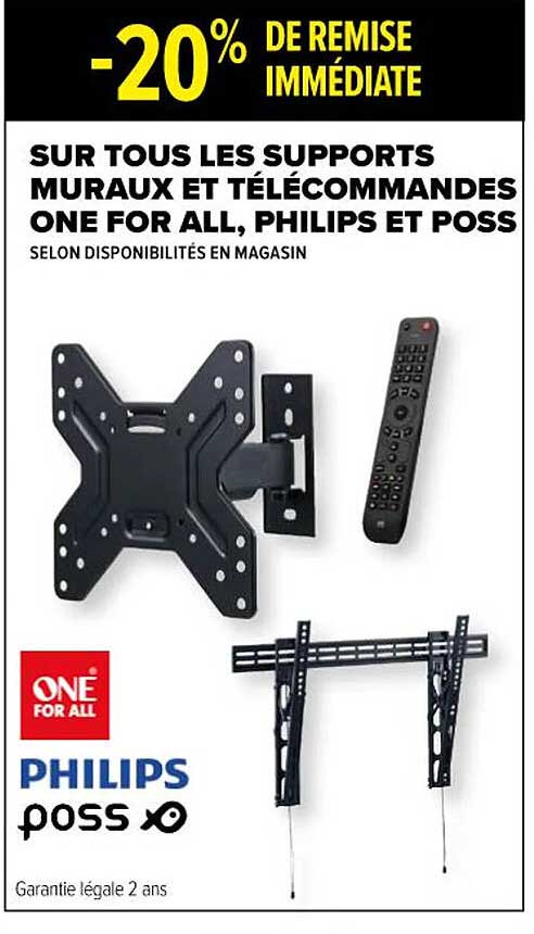 les supports muraux et télécommandes one for all, philips et poss