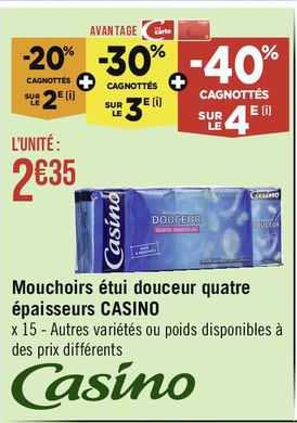 mouchoirs étui douceur quatre épaisseurs casino