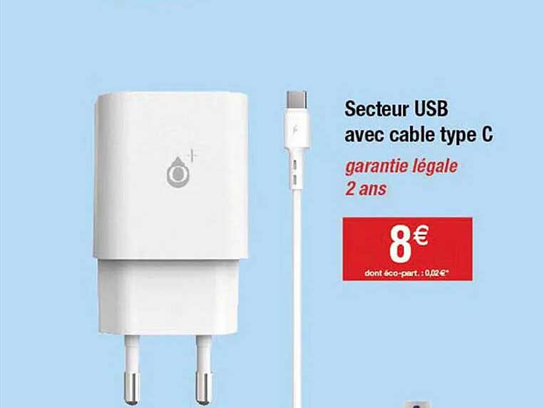 secteur usb avec câble type c