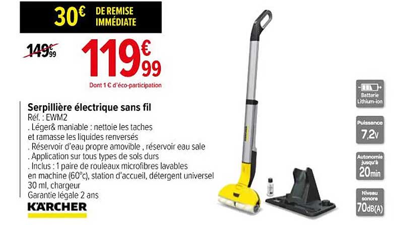 serpillière électrique sans fil kärcher