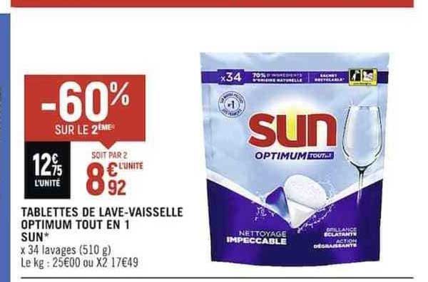 tablettes de lave-vaisselle optimum tout en 1 sun