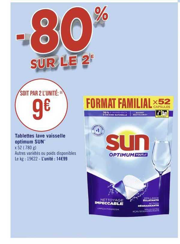 tablettes lave vaisselle optimum sun