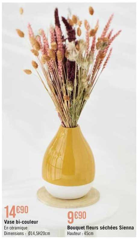 vase bi-couleur, bouquet fleurs séchées sienna