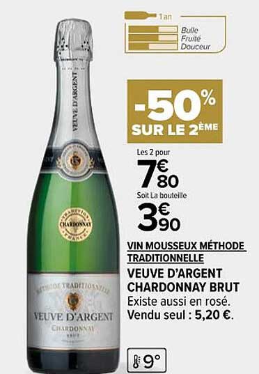 vin mousseux méthode traditionnelle veuve d'argent chardonnay brut