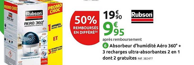 aborbeur d'humidité aéro 360° + 3 recharges ultra abosrbantes 2 en 1 dont 2 gratuites rubson