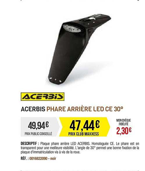acerbis phare arrière led ce 30°