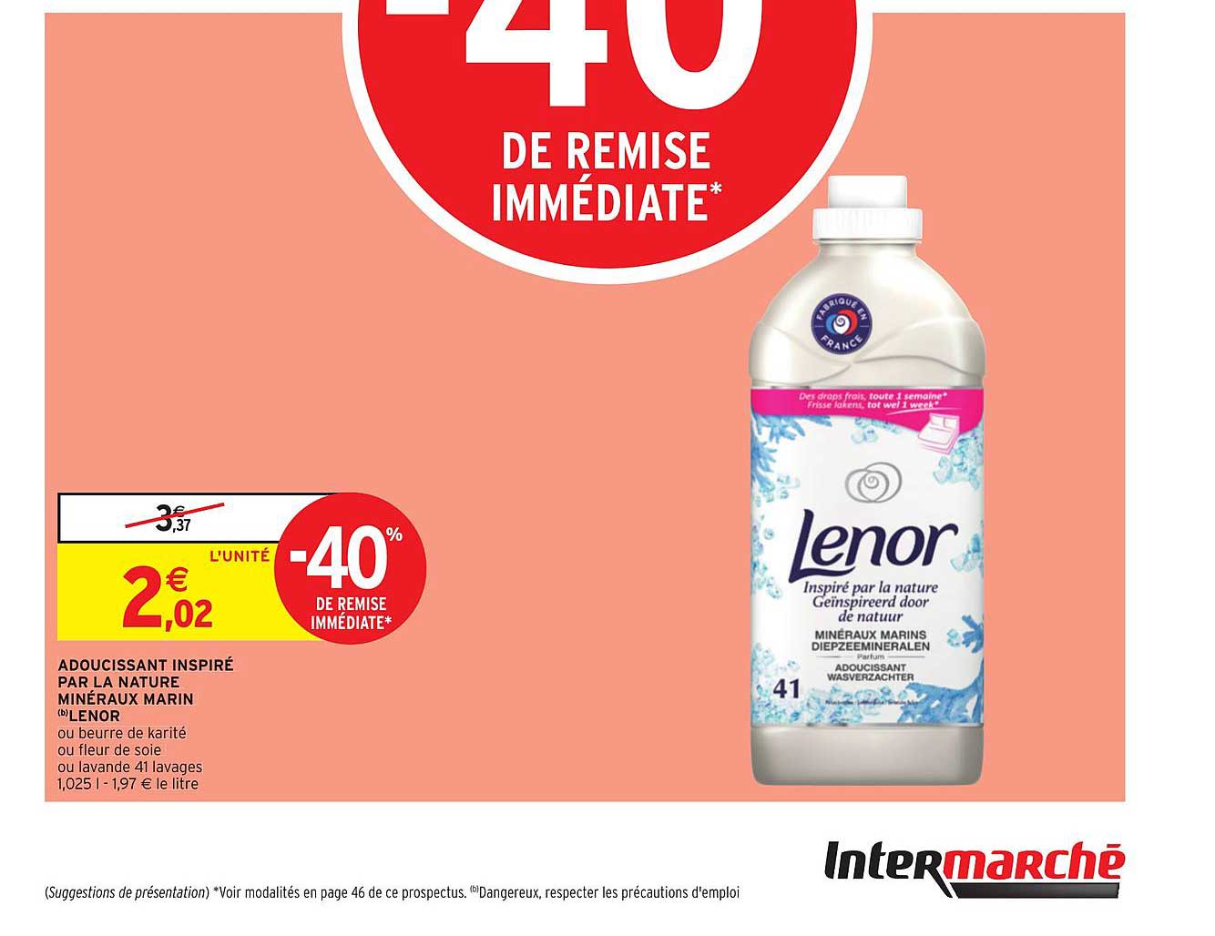 adoucissant inspiré par la nature minéraux marin lenor -40% remise immédiate