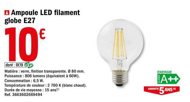 ampoule led filament globe e27