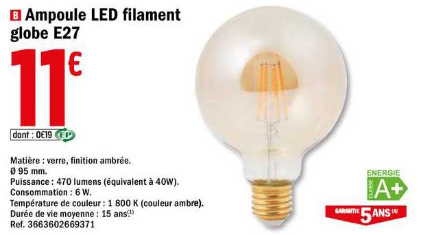 ampoule led filament globe e27