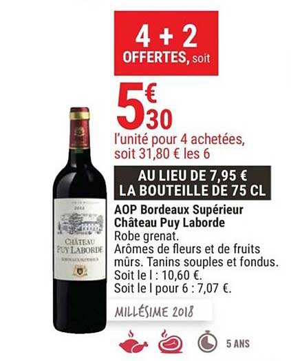 aop bordeaux supérieur château puy laborde 4+2 offertes