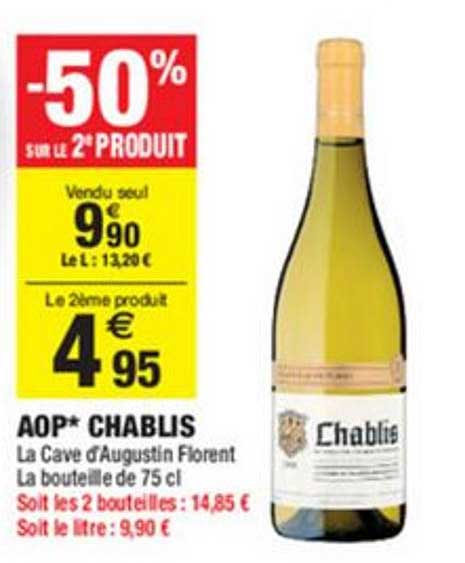 aop chablis la cave d'augustin florent -50% sur le 2è produit