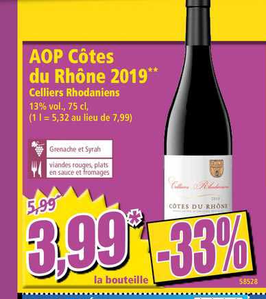 Aop Côtes Du Rhône 2019 Celliers Rhodaniens