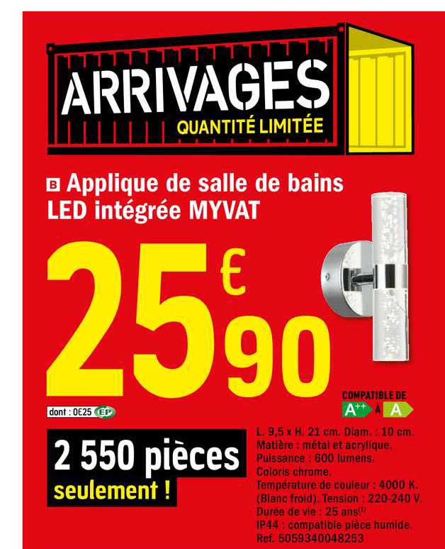 applique de salle de bains led intégrée myvat