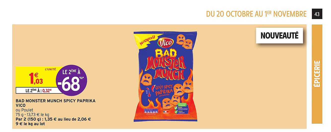 bad monster munch spicy paprika vico le 2ème à -68%
