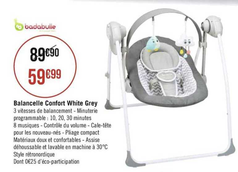 badabulle balancelle confort white grey