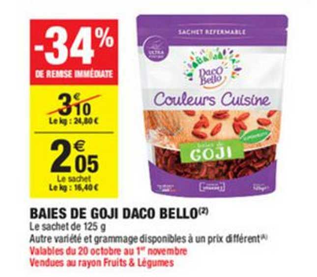 baies de goji daco bello -34% remise immédiate