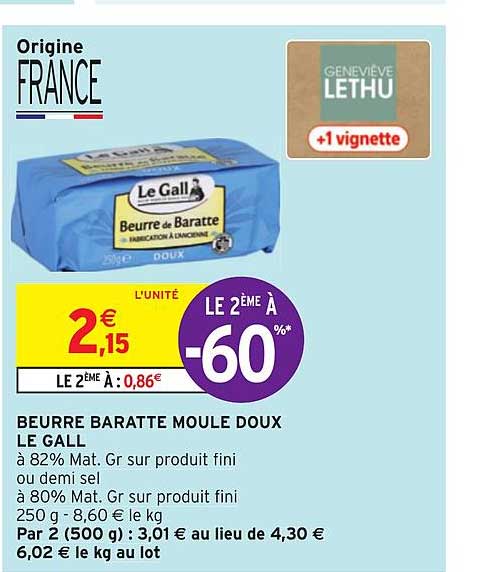beurre baratte moule doux le gall le 2ème à -60%
