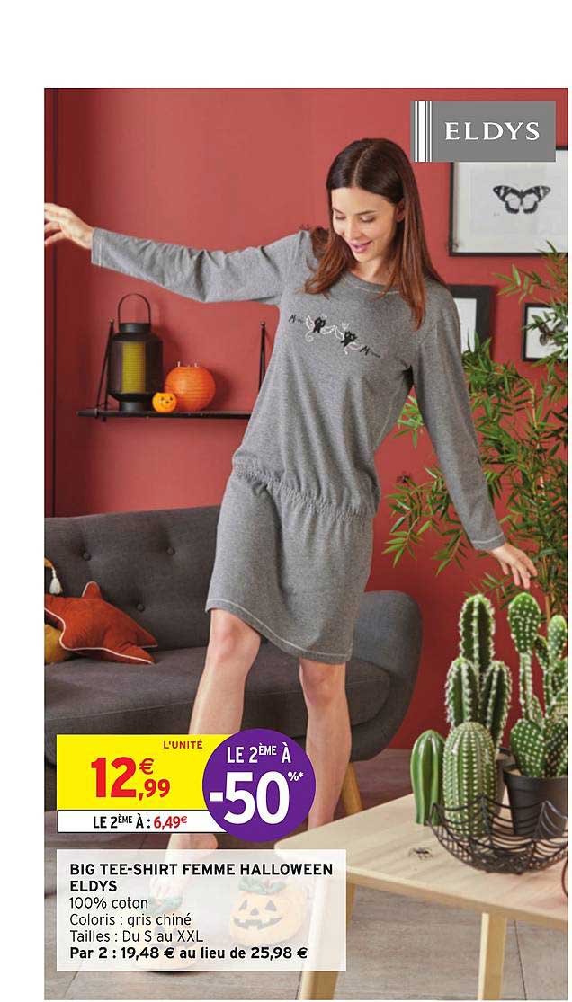 big tee shirt femme halloween eldys le 2ème à -50%