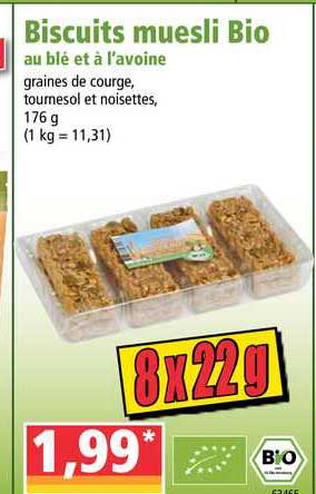 biscuits muesli bio au blé et à l'avoine