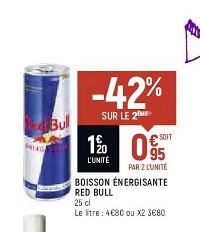 boisson énergisante red bull -40% sur le 2ème