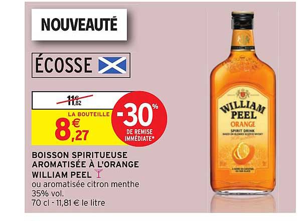 boisson spiritueuse aromatisée à l'orange william peel -30% remise immédiate