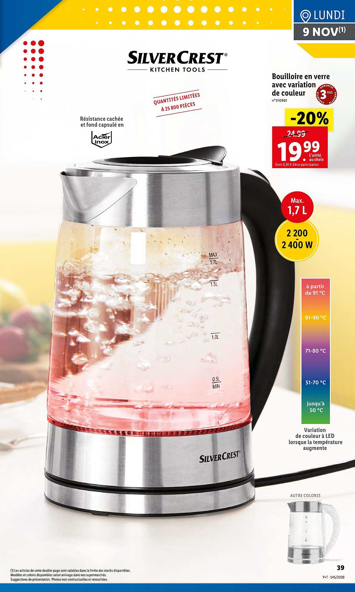 bouilloire en verre avec variation de couleur