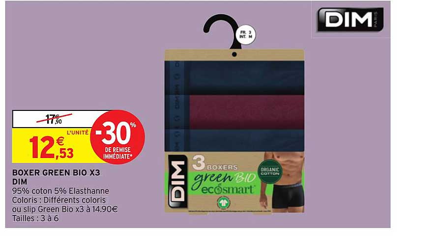 Boxer Green Bio X3 Dim -30% Remise Immédiate