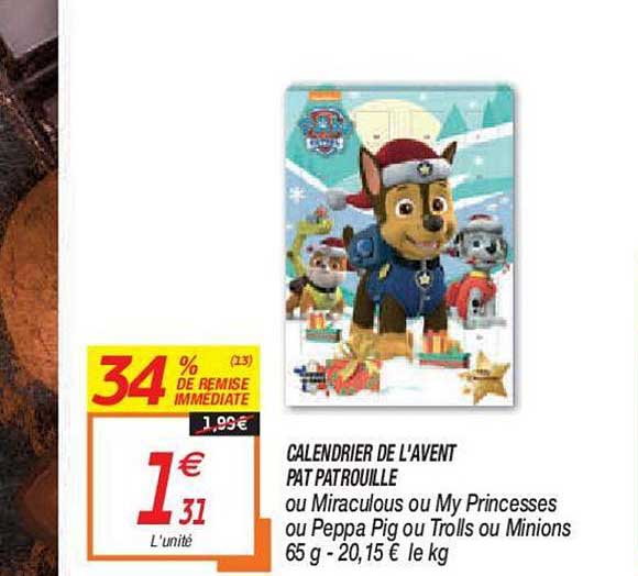 calendrier de l'avent pat patrouille 34% de remise immédiate