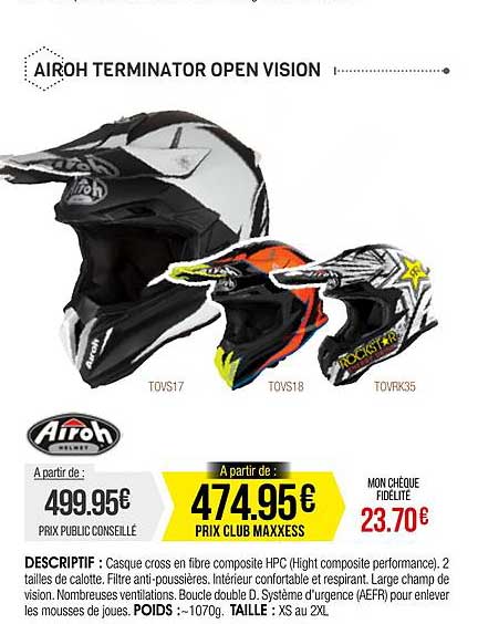 casque cross airoh terminator open vision