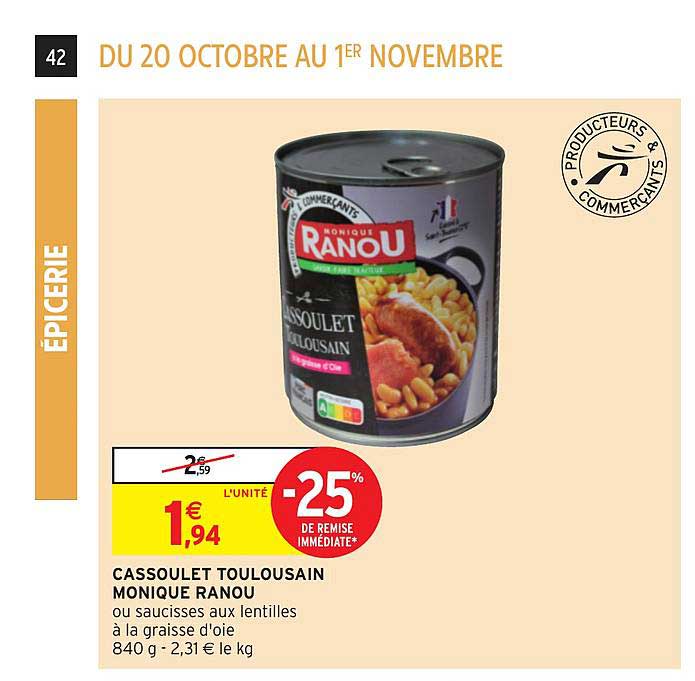 cassoulet toulousain monique ranou -25% remise immédiate