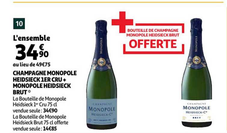 champagne monopole heidsieck 1er cur + monopole heidsieck brut