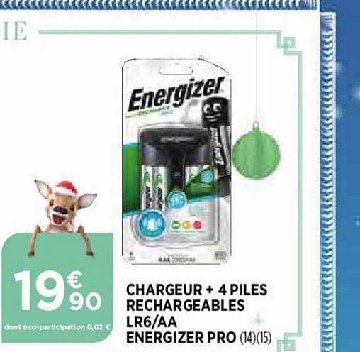 chargeur + 4 piles rechargeables lr6 aa energizer pro