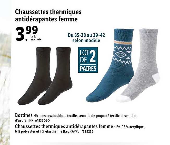 chaussettes thermiques antidérapantes femme