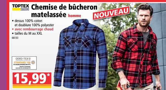 chemise de bûcheron matelassée homme toptex pro