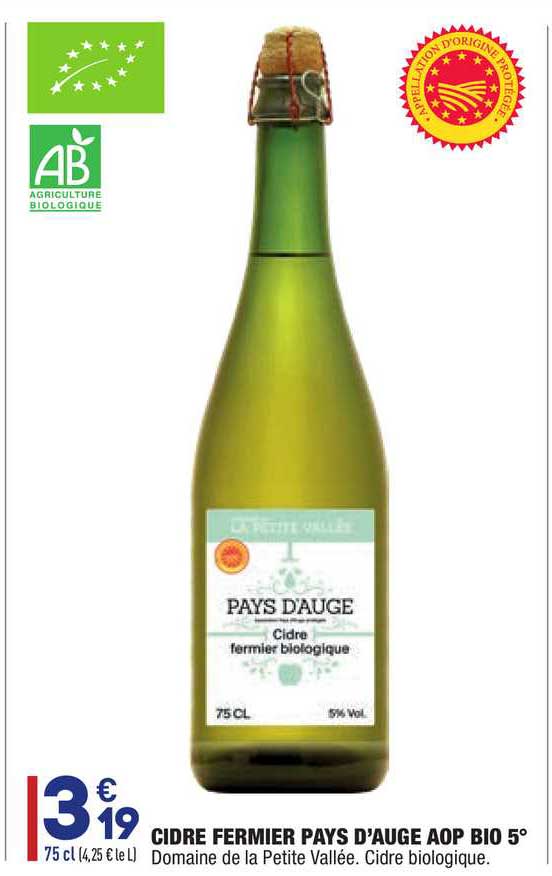 cidre fermier pays d'auge aop bio 5°