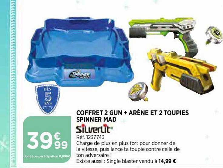 coffret 2 gun + arène et 2 toupies spinner mad silverlit