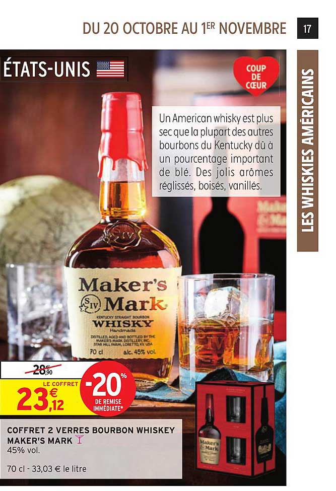 coffret 2 verres bourbon whiskey maker's mark -20% remise immédiate