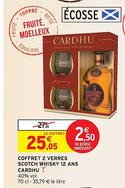 coffret 2 verres scotch whisky 12 ans cardhu