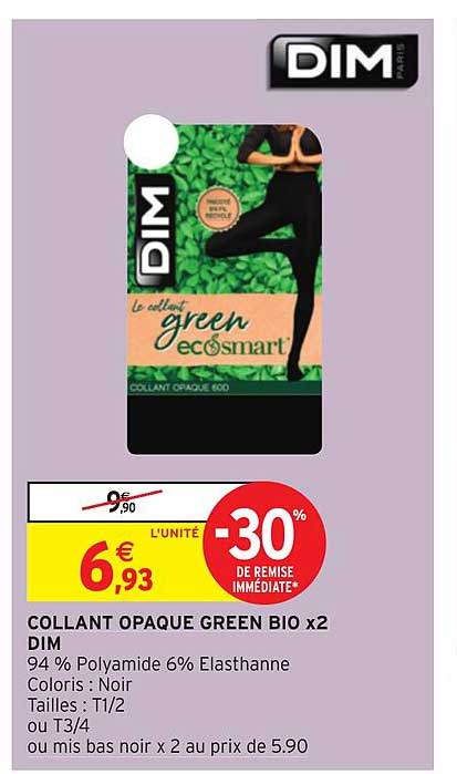 collant opaque green bio x2 dim -30% remise immédiate