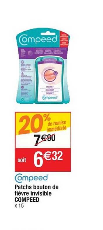 compeed patchs bouton de fièvre invisible compeed 20% remise immédiate
