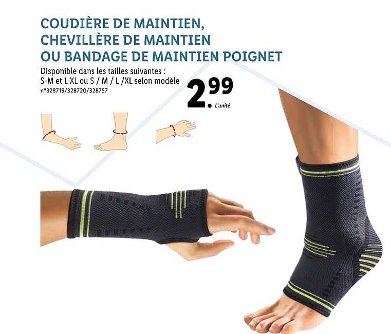 coudière de maintien, chevillière de maintien ou bandage de maintien poignet