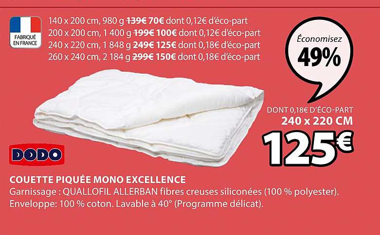 couette piquée mono excellence dodo