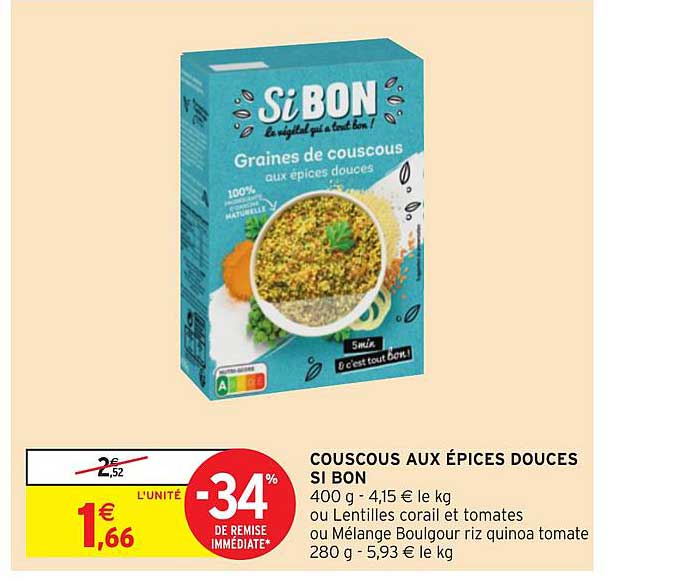 couscous aux épices douces si bon -34% remise immédiate