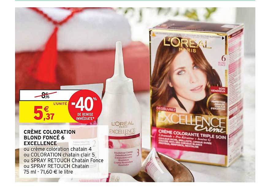 crème coloration blond foncé 6 excellence -40% remise immédiate